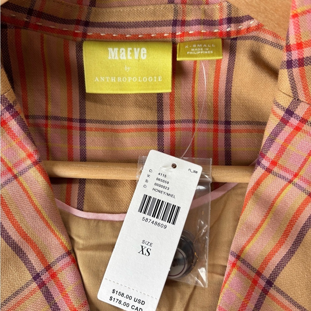 Maeve Victoria Oversized Plaid Double-Breasted Blazer Jacket Honey/Miel XS NWT - Picture 6 of 10